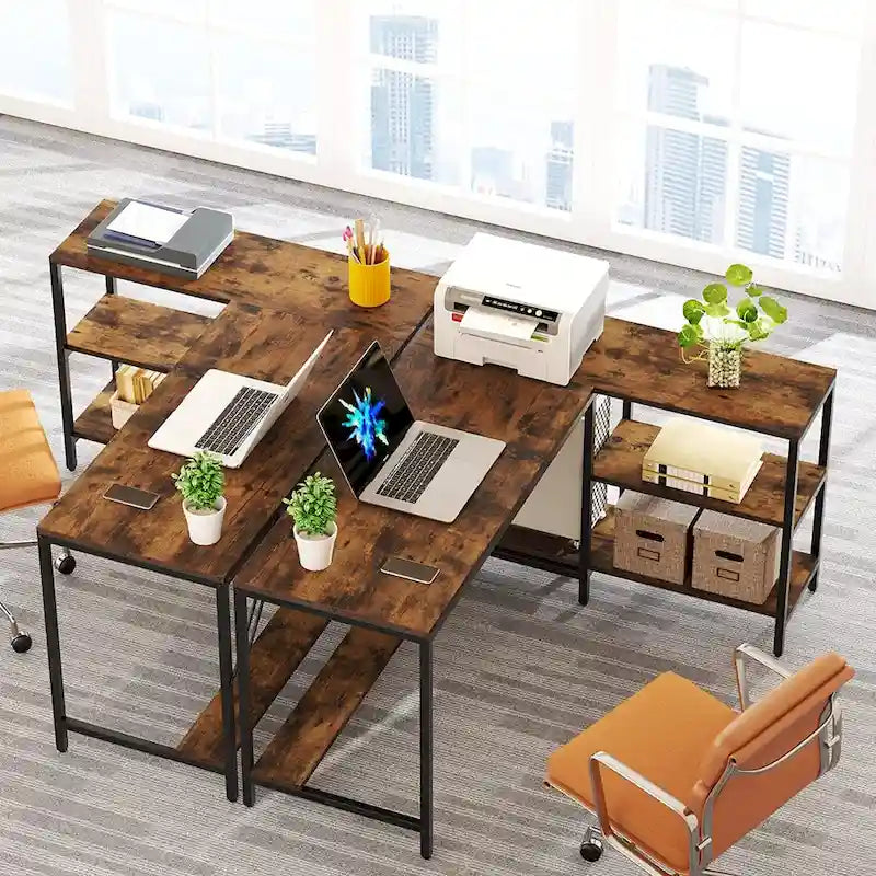 L-Shaped Corner Desk with Reversible Storage Shelves