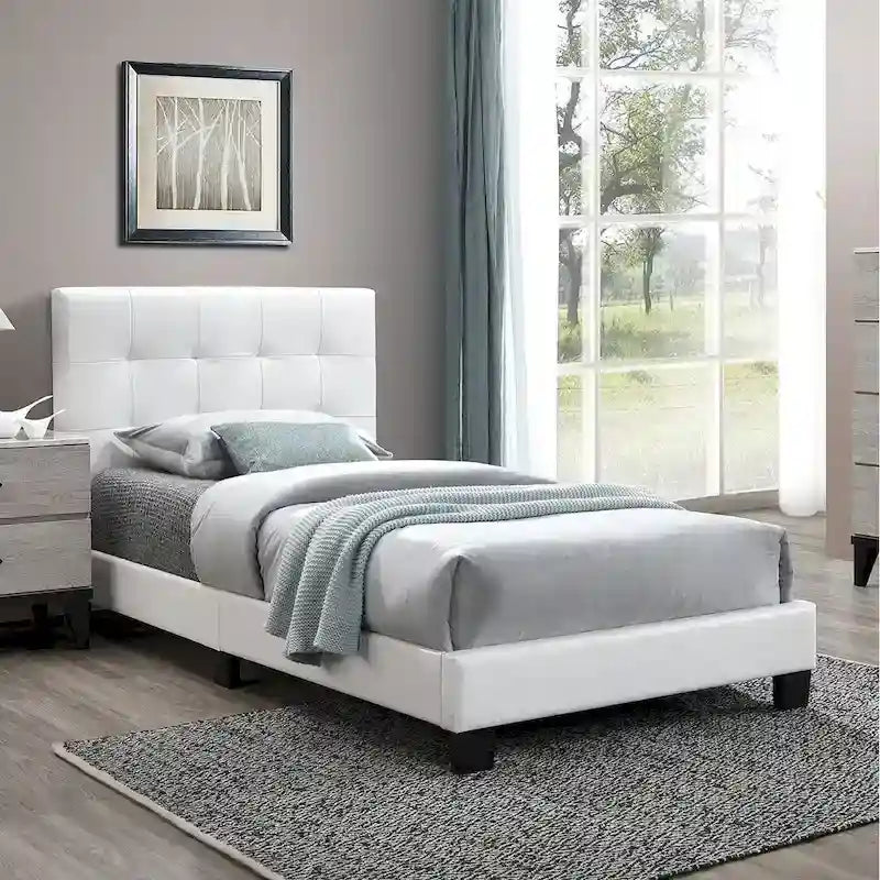 Twin Platform Bed with Button-Tufted Detailing