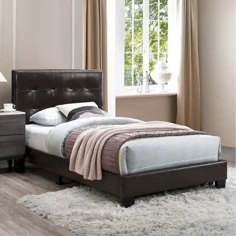 Twin Platform Bed with Button-Tufted Detailing