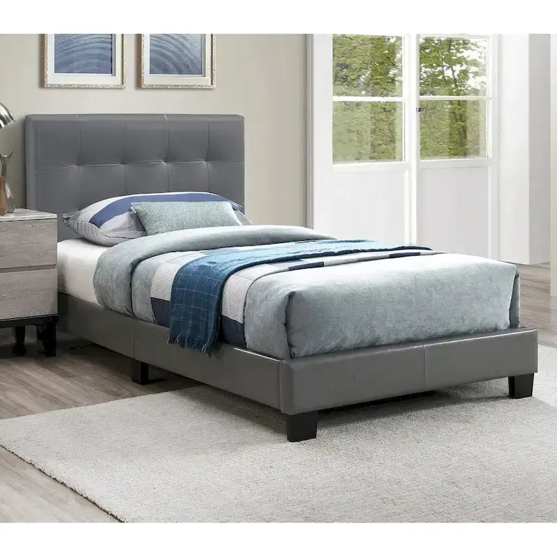 Twin Platform Bed with Button-Tufted Detailing
