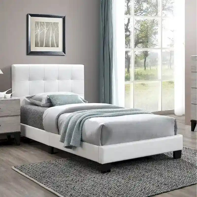 Twin Platform Bed with Button-Tufted Detailing
