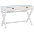 44-Inch White Writing Desk with X-Base and Two Drawers