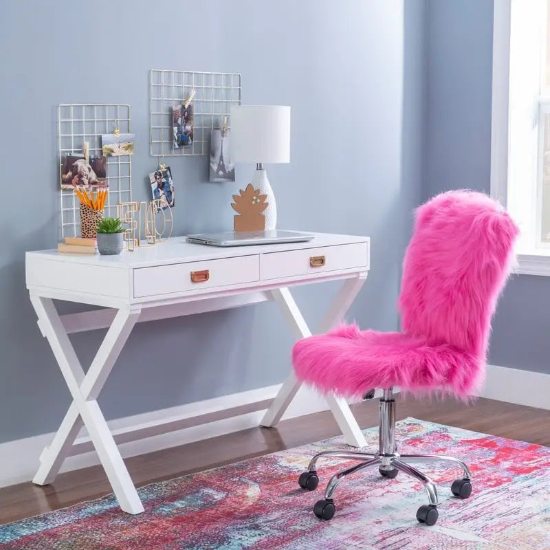 44-Inch White Writing Desk with X-Base and Two Drawers