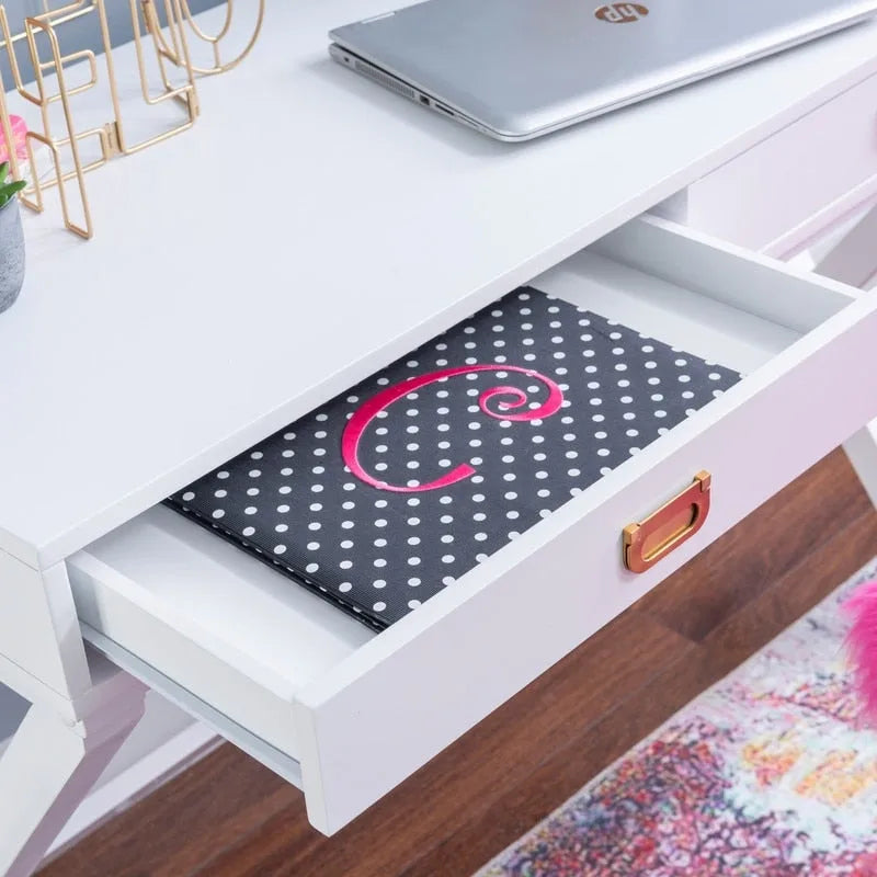 44-Inch White Writing Desk with X-Base and Two Drawers