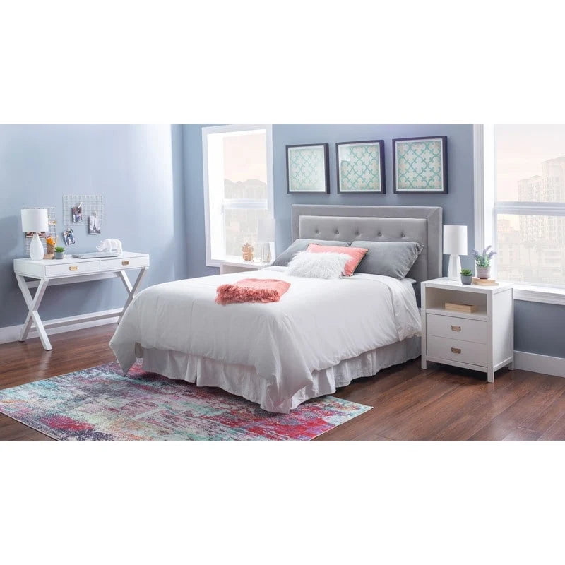 44-Inch White Writing Desk with X-Base and Two Drawers