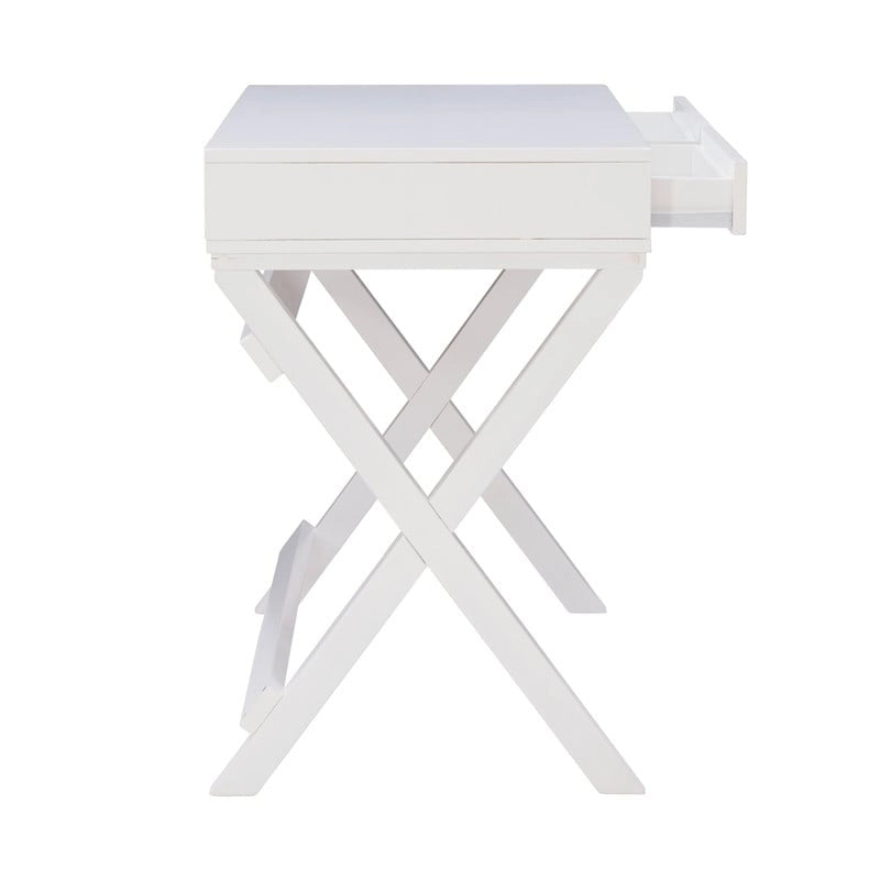 44-Inch White Writing Desk with X-Base and Two Drawers