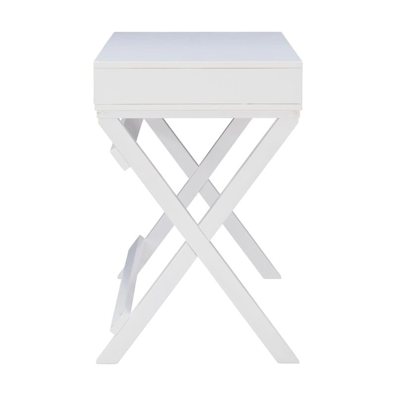 44-Inch White Writing Desk with X-Base and Two Drawers