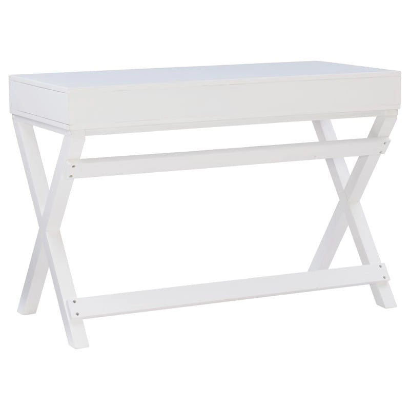 44-Inch White Writing Desk with X-Base and Two Drawers