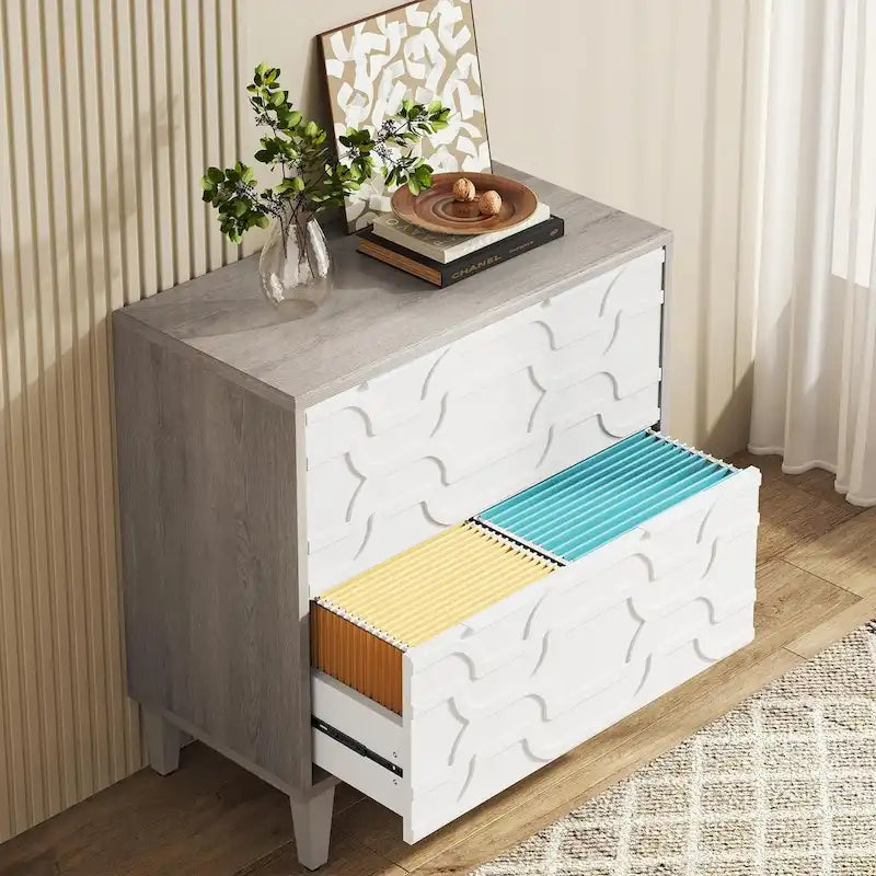 Two-Drawer Lateral File Cabinet with Adjustable Wood Legs