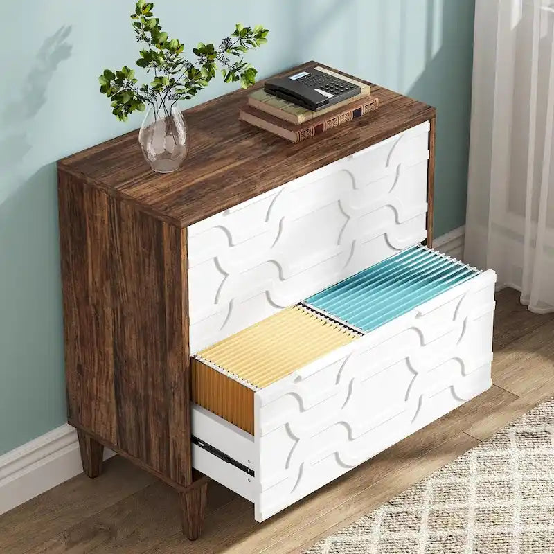 Two-Drawer Lateral File Cabinet with Adjustable Wood Legs