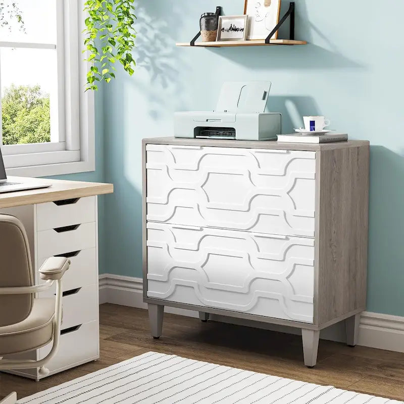 Two-Drawer Lateral File Cabinet with Adjustable Wood Legs