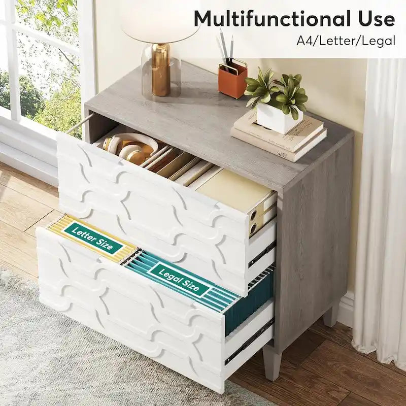 Two-Drawer Lateral File Cabinet with Adjustable Wood Legs