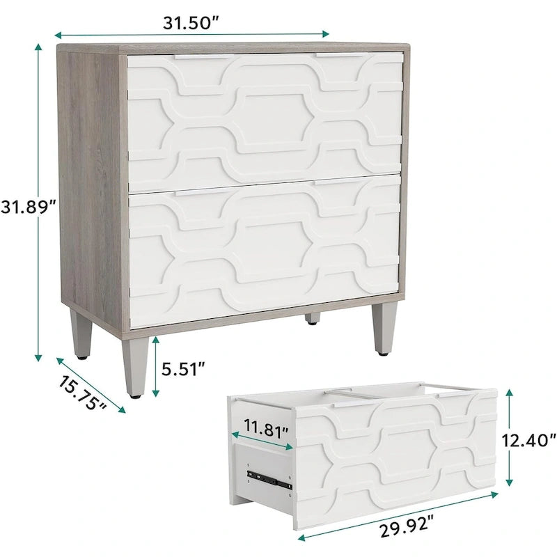Two-Drawer Lateral File Cabinet with Adjustable Wood Legs