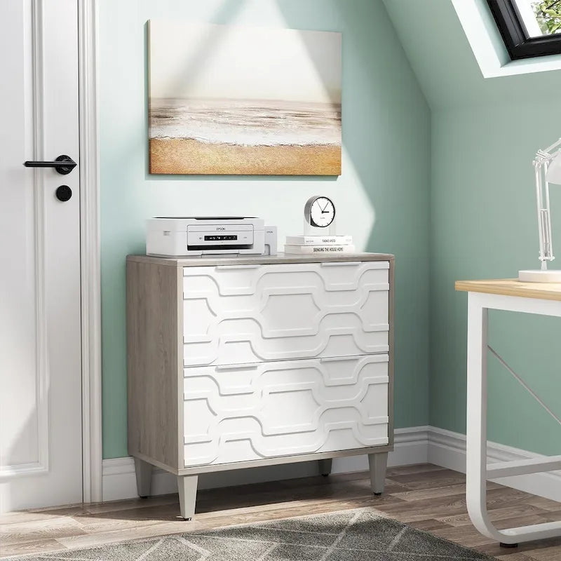 Two-Drawer Lateral File Cabinet with Adjustable Wood Legs