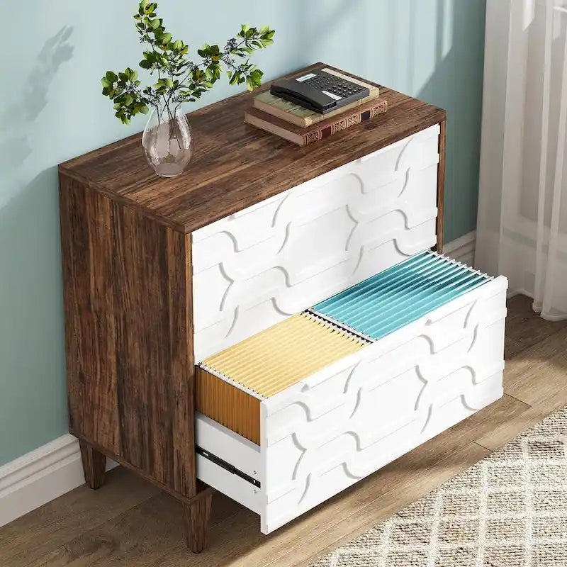 Two-Drawer Lateral File Cabinet with Adjustable Wood Legs