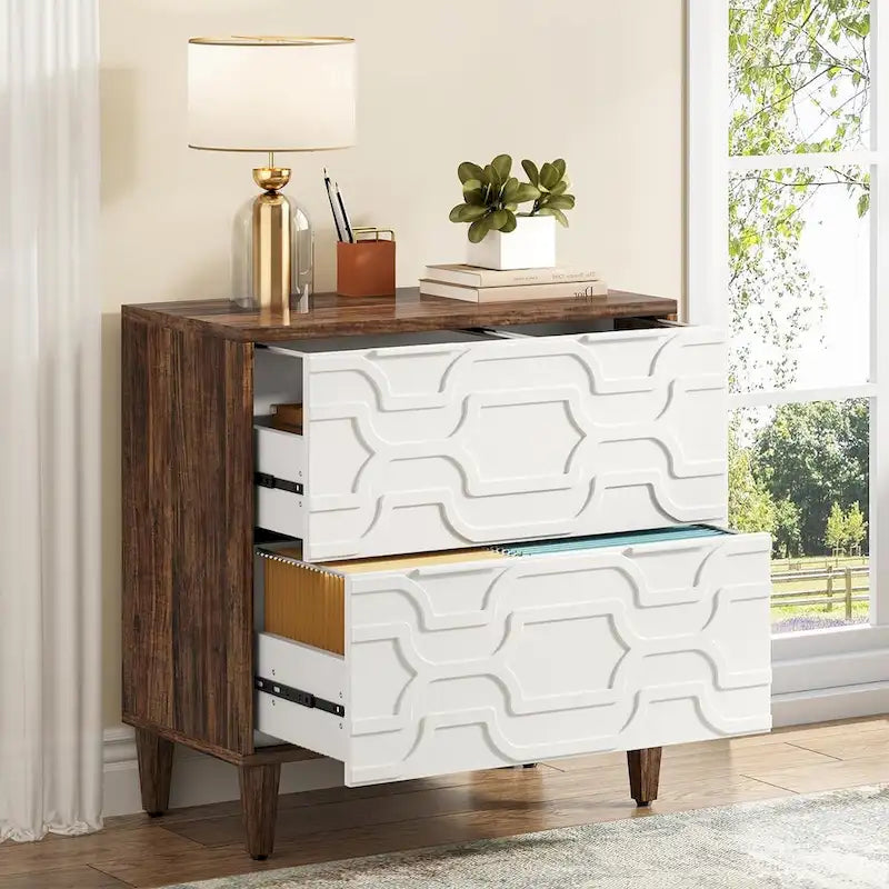 Two-Drawer Lateral File Cabinet with Adjustable Wood Legs