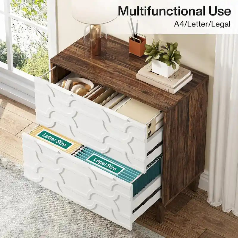 Two-Drawer Lateral File Cabinet with Adjustable Wood Legs
