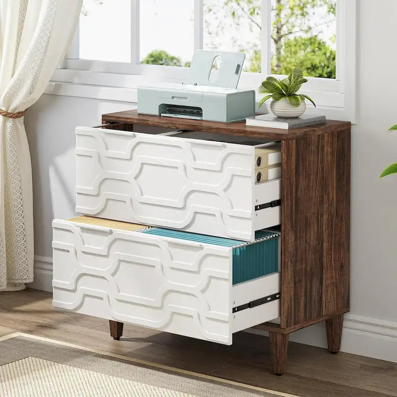 Two-Drawer Lateral File Cabinet with Adjustable Wood Legs
