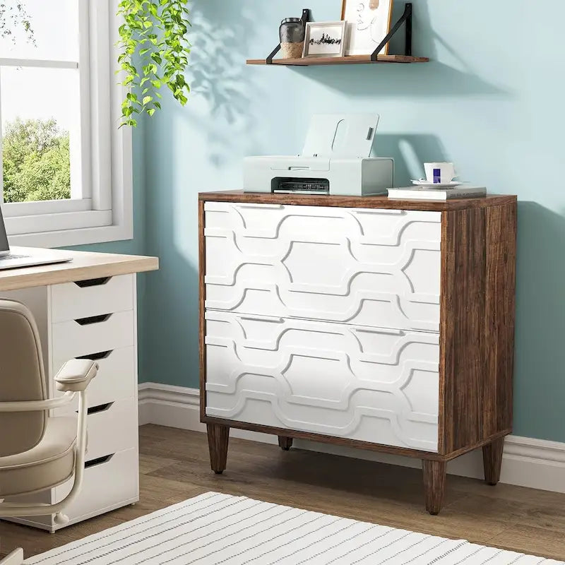 Two-Drawer Lateral File Cabinet with Adjustable Wood Legs
