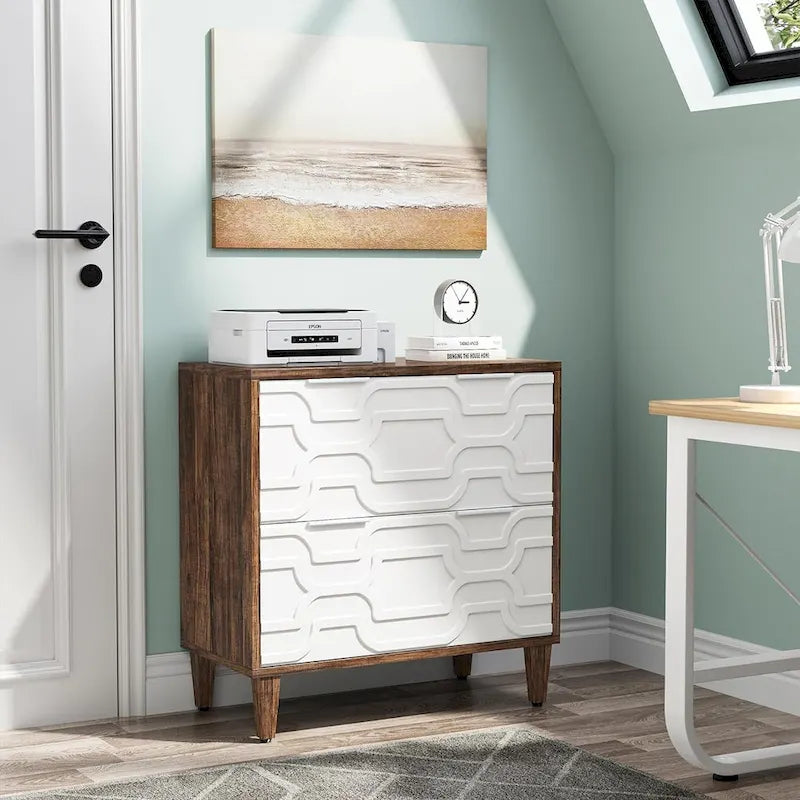 Two-Drawer Lateral File Cabinet with Adjustable Wood Legs