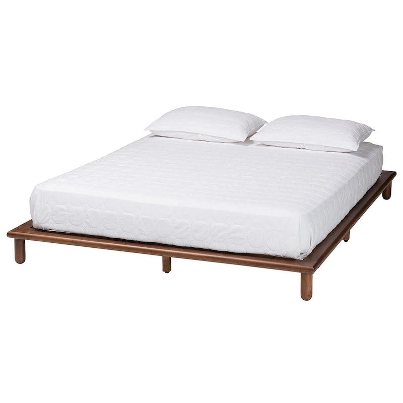 Mid-Century Modern Walnut Brown Wood Platform Bed Frame