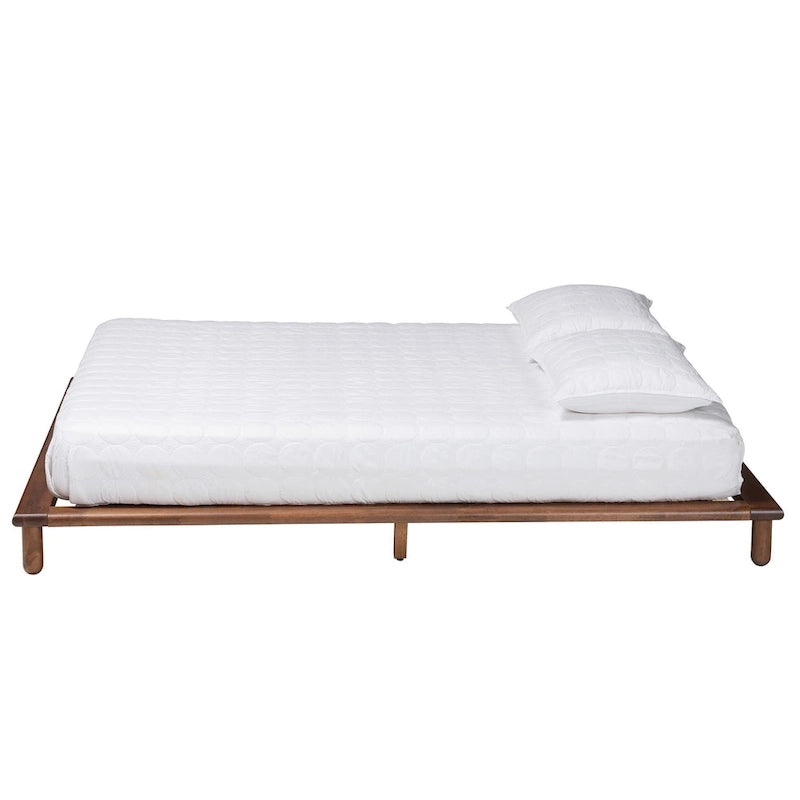 Mid-Century Modern Walnut Brown Wood Platform Bed Frame