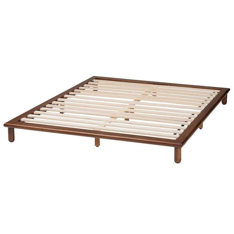Mid-Century Modern Walnut Brown Wood Platform Bed Frame