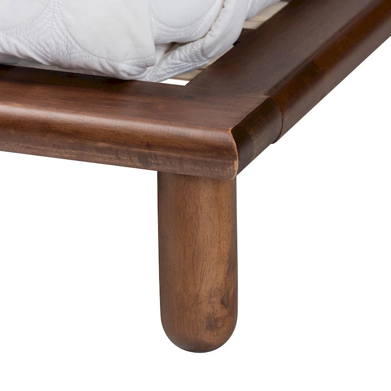 Mid-Century Modern Walnut Brown Wood Platform Bed Frame