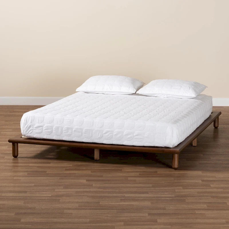 Mid-Century Modern Walnut Brown Wood Platform Bed Frame