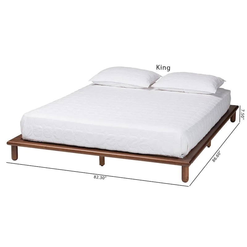 Mid-Century Modern Walnut Brown Wood Platform Bed Frame