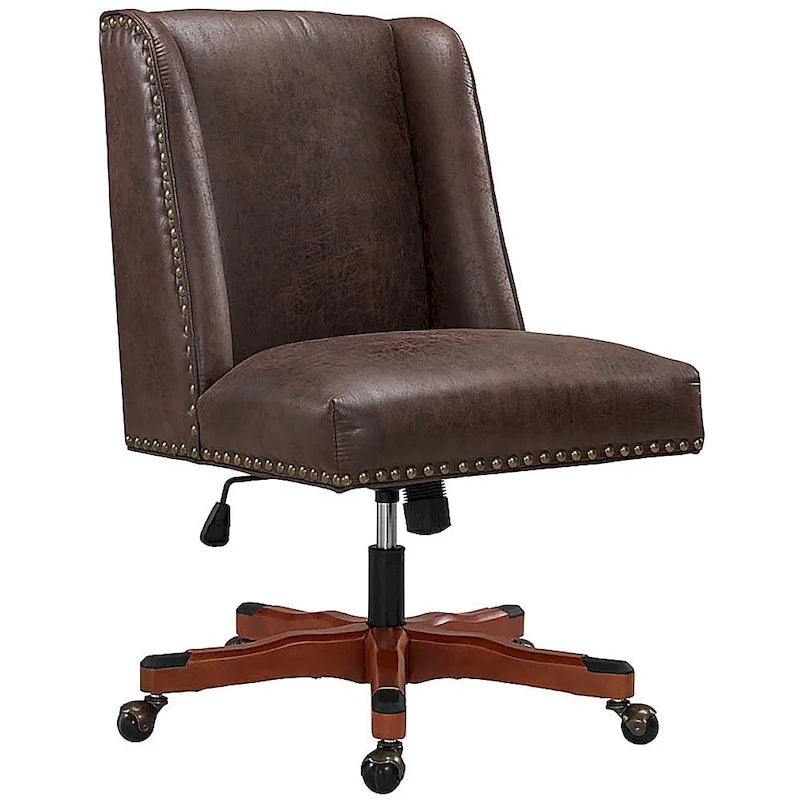 Upholstered Swivel Office Chair with Nailhead Trim