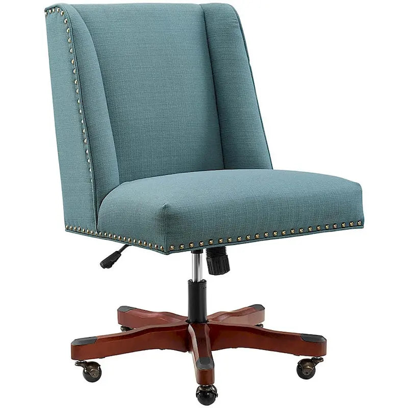 Upholstered Swivel Office Chair with Nailhead Trim