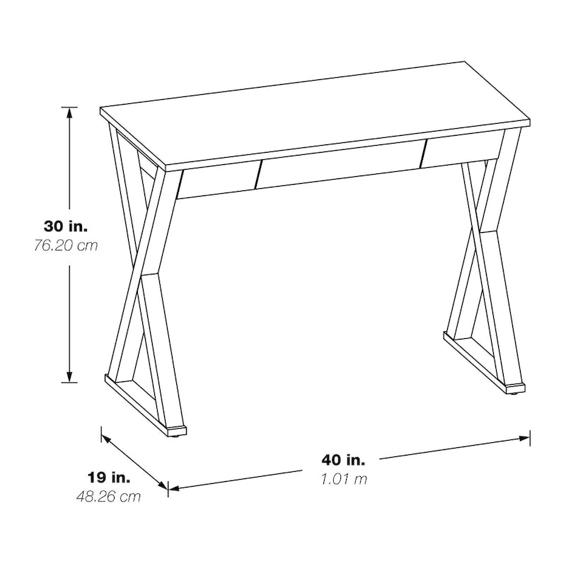 Slim Writing Desk with X-Shaped Supports and Storage Drawer