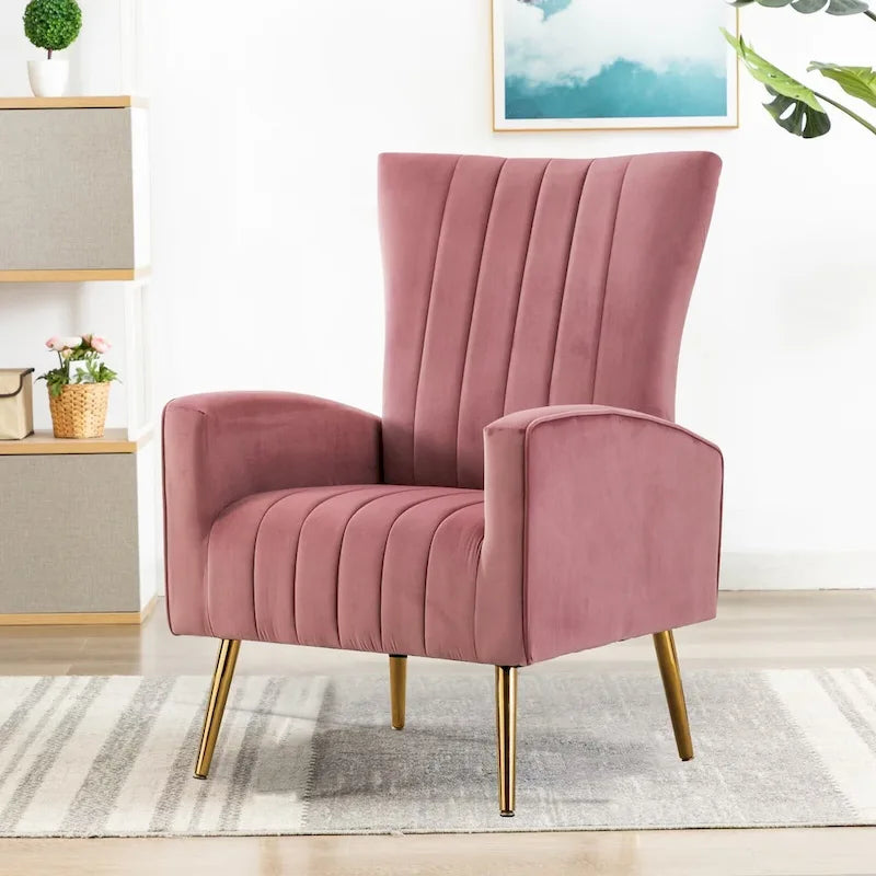 Velvet Wingback Accent Chair with Gold Metal Legs