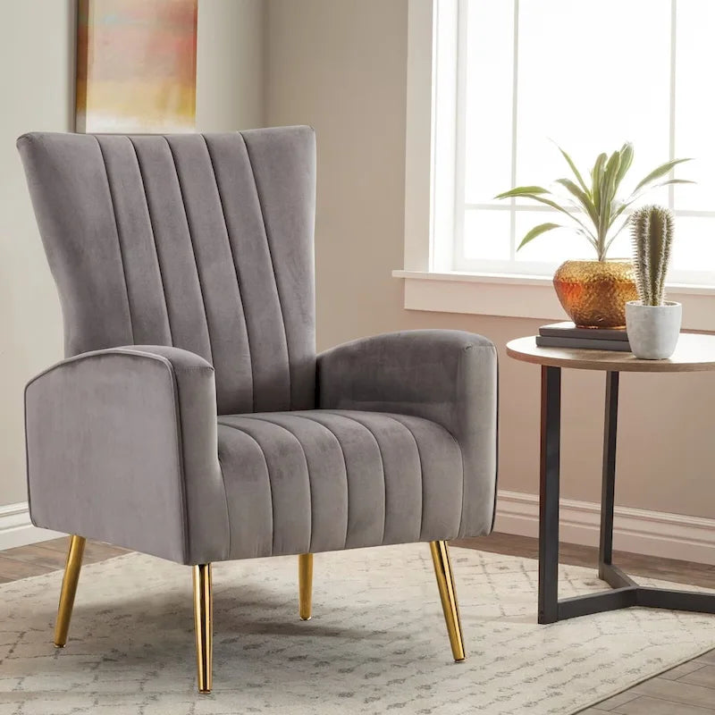 Velvet Wingback Accent Chair with Gold Metal Legs