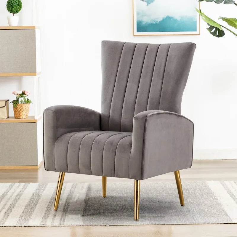 Velvet Wingback Accent Chair with Gold Metal Legs