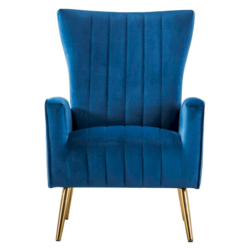 Fauteuil d'appoint en velours à dossier haut avec pieds métalliques dorés