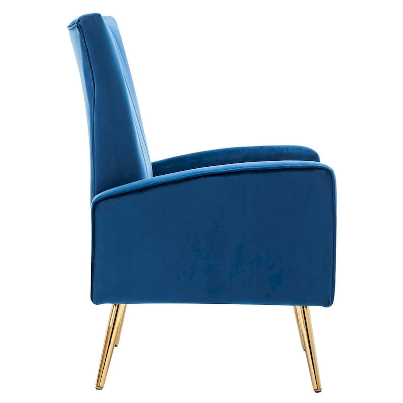 Fauteuil d'appoint en velours à dossier haut avec pieds métalliques dorés