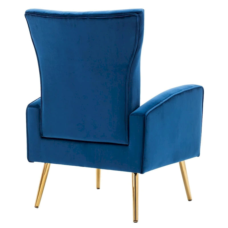 Fauteuil d'appoint en velours à dossier haut avec pieds métalliques dorés