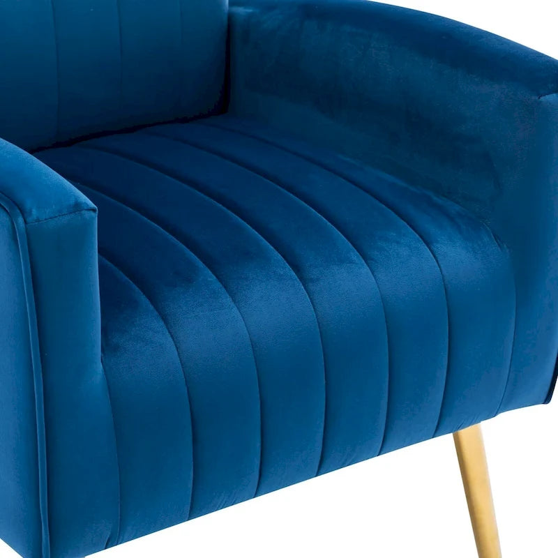 Fauteuil d'appoint en velours à dossier haut avec pieds métalliques dorés