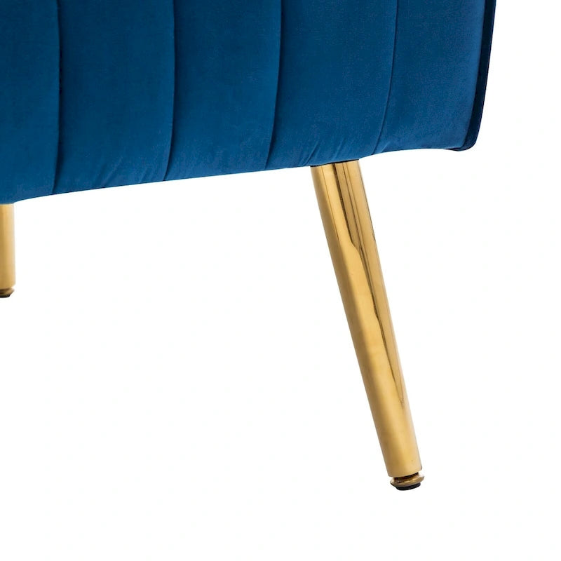 Fauteuil d'appoint en velours à dossier haut avec pieds métalliques dorés