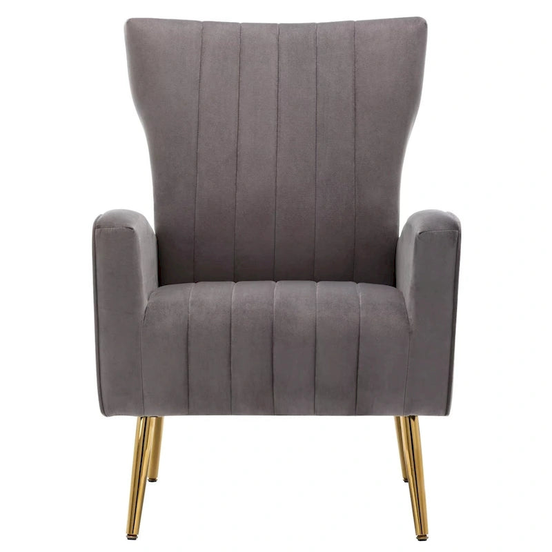 Fauteuil d'appoint en velours à dossier haut avec pieds métalliques dorés