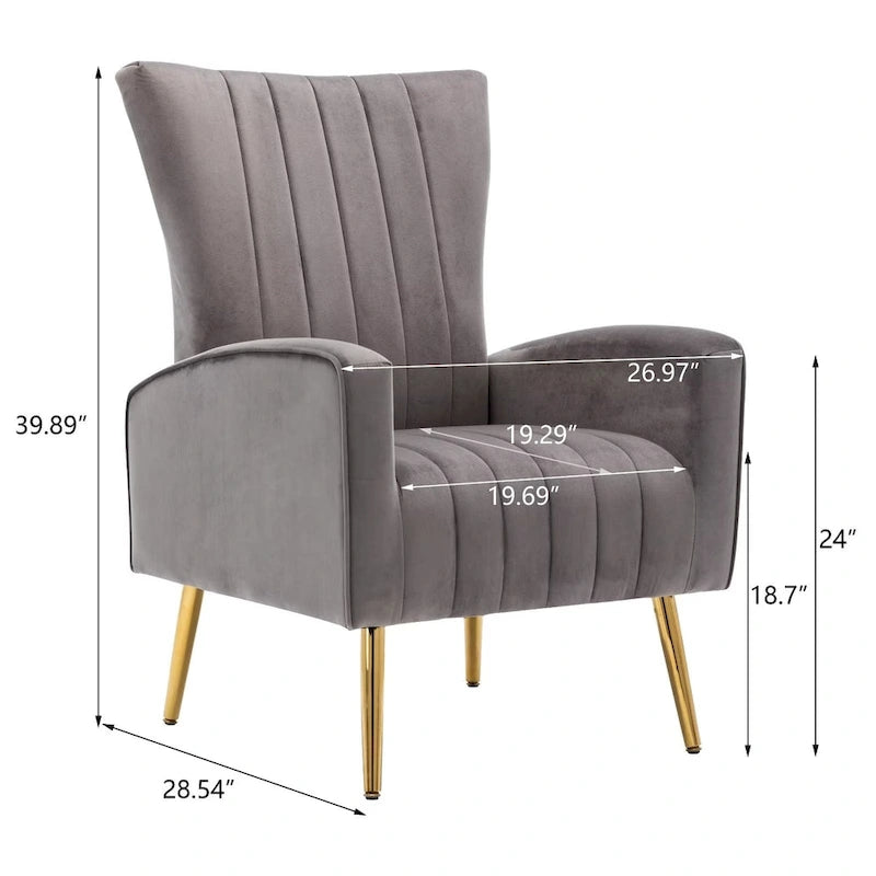 Fauteuil d'appoint en velours à dossier haut avec pieds métalliques dorés