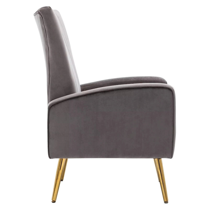 Fauteuil d'appoint en velours à dossier haut avec pieds métalliques dorés