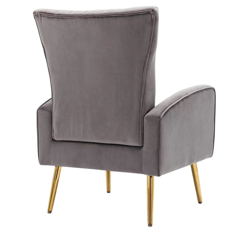 Fauteuil d'appoint en velours à dossier haut avec pieds métalliques dorés