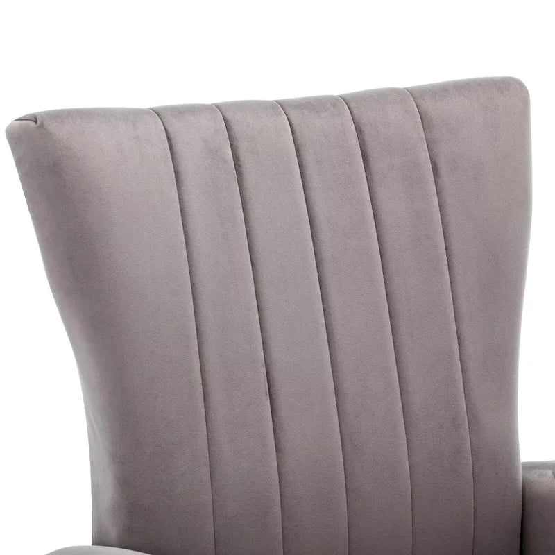 Fauteuil d'appoint en velours à dossier haut avec pieds métalliques dorés
