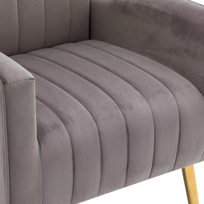 Fauteuil d'appoint en velours à dossier haut avec pieds métalliques dorés