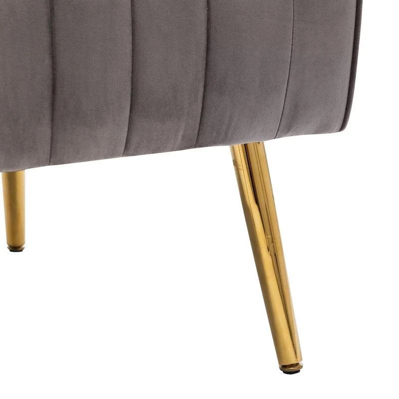 Fauteuil d'appoint en velours à dossier haut avec pieds métalliques dorés