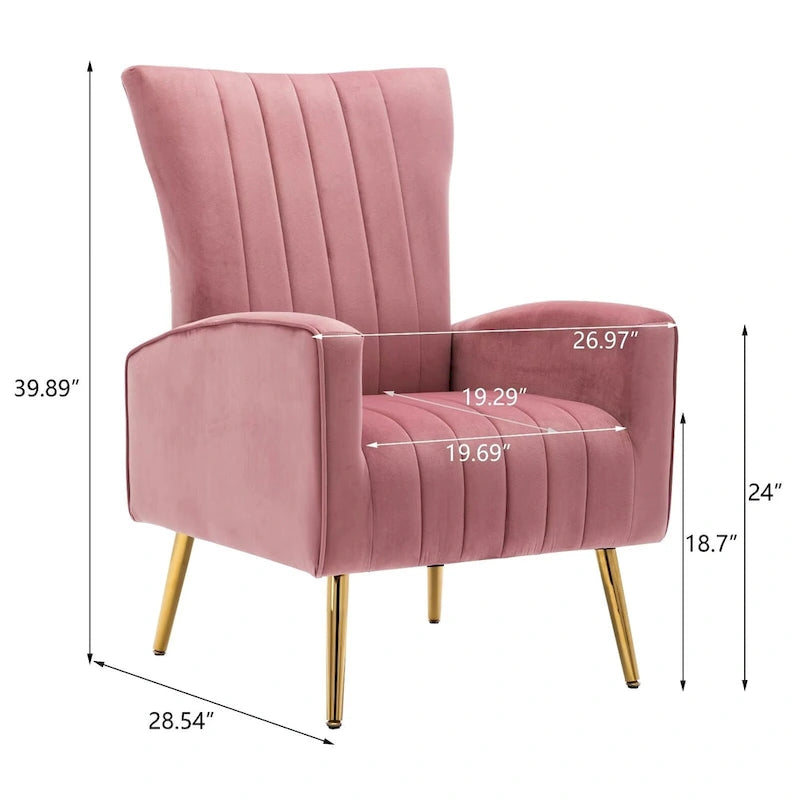 Fauteuil d'appoint en velours à dossier haut avec pieds métalliques dorés