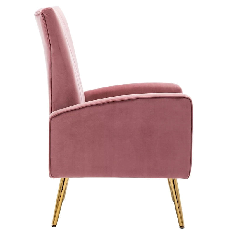 Fauteuil d'appoint en velours à dossier haut avec pieds métalliques dorés